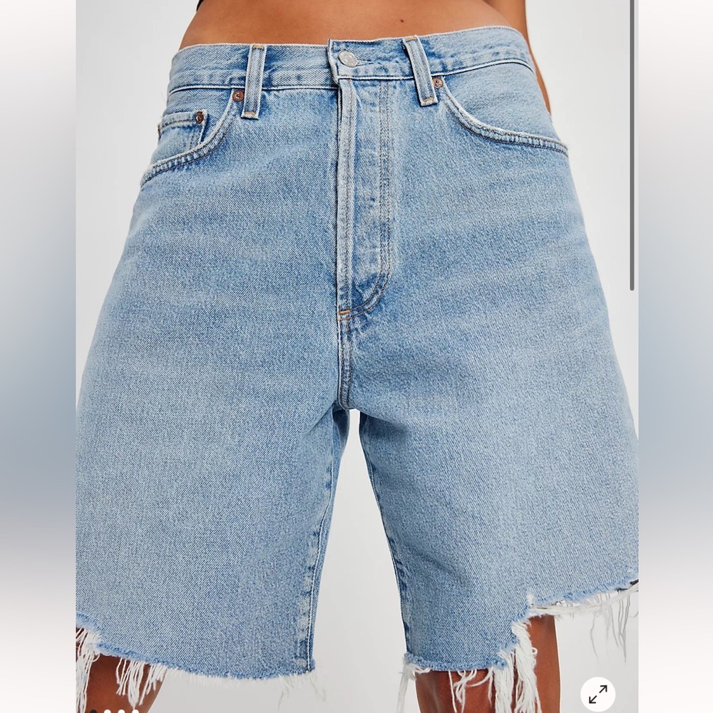 Blue High-Waisted Jean Shorts with Frayed Hems